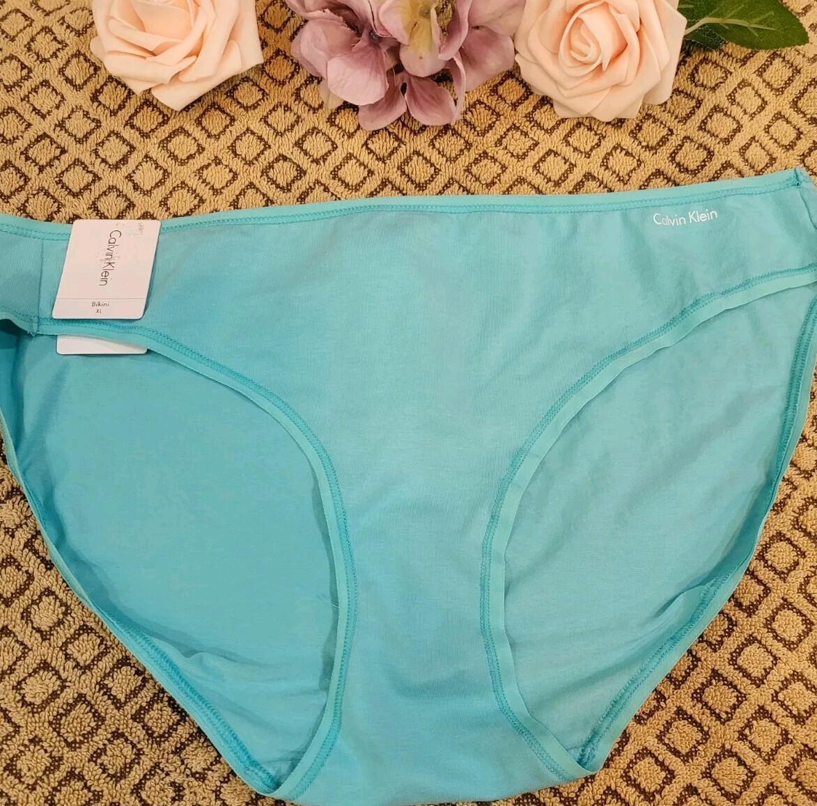 CALVIN KLEIN Signature Logo Cotton L Form XL Aqua Blue Bikini QD3644 nwt $15.00
