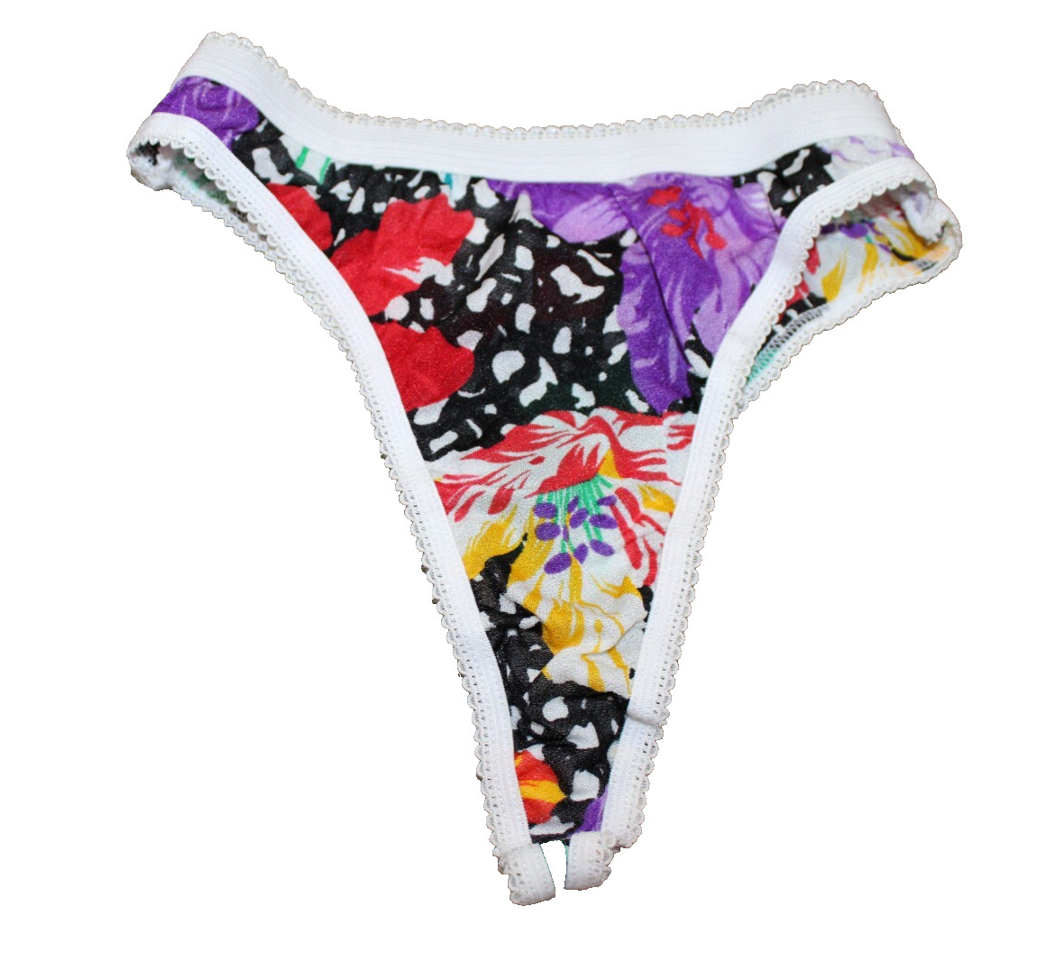 Vintage 80’s NWOT 100% nylon thong underwear size small- Made in USA in floral