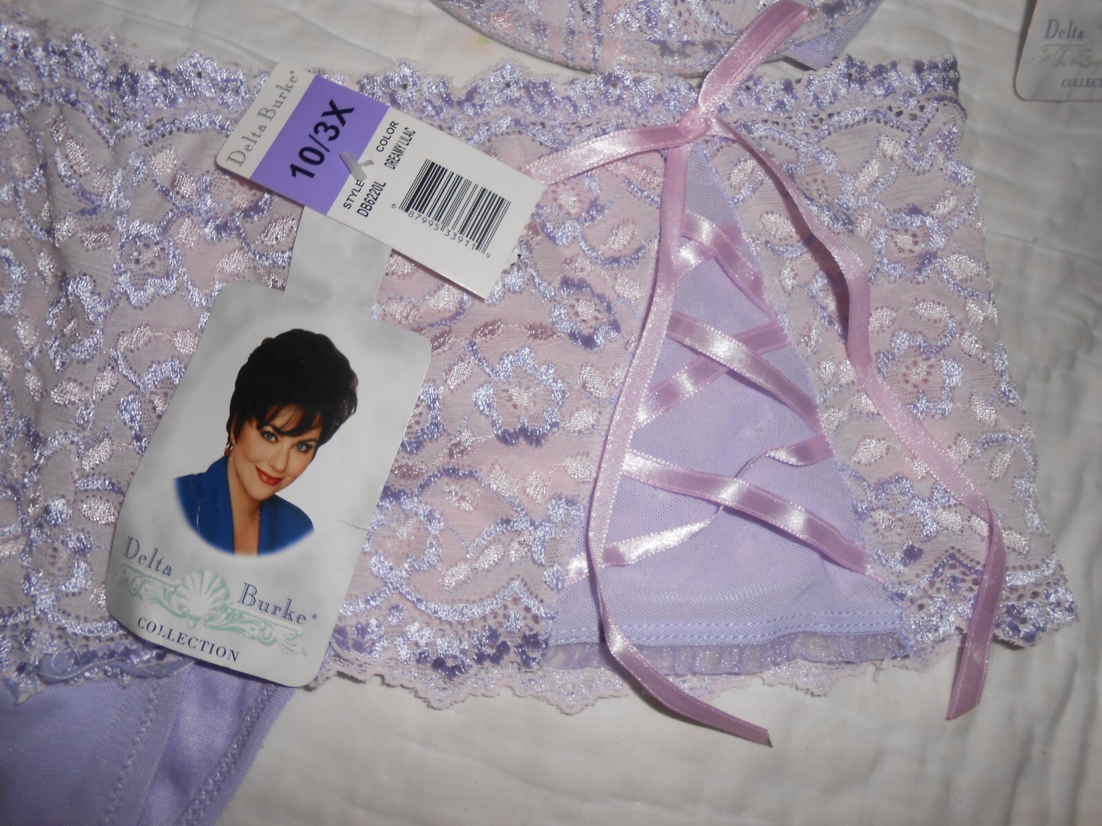 Brand New with Tags DELTA BURKE Dreamy Lilac Lace Bra & Panties Set 40D & 10 3X