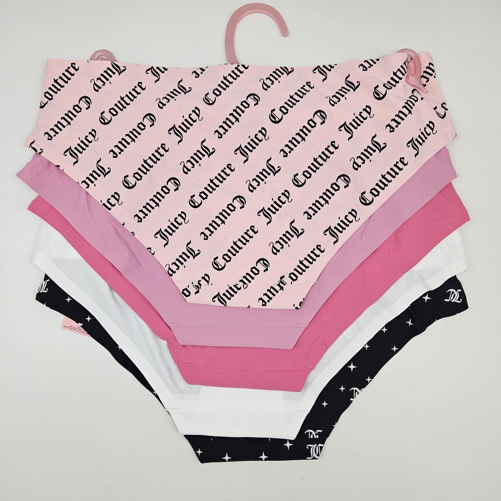 JUICY COUTURE 5 Pack Women’s S M L No Lines Logo Panties Pink White Black