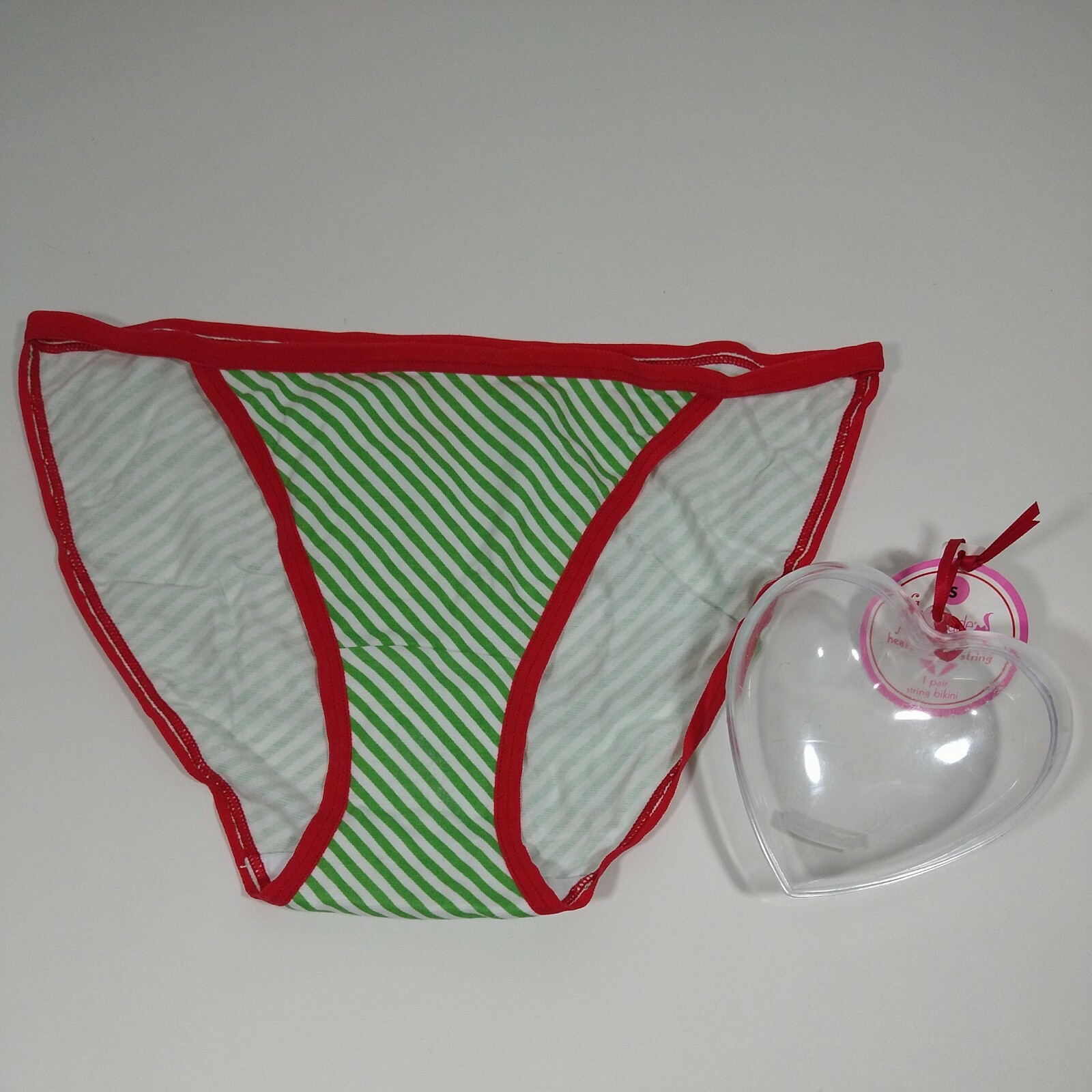 String Bikini Panties Size 5 Small Green White Flirtitude Striped Bottoms