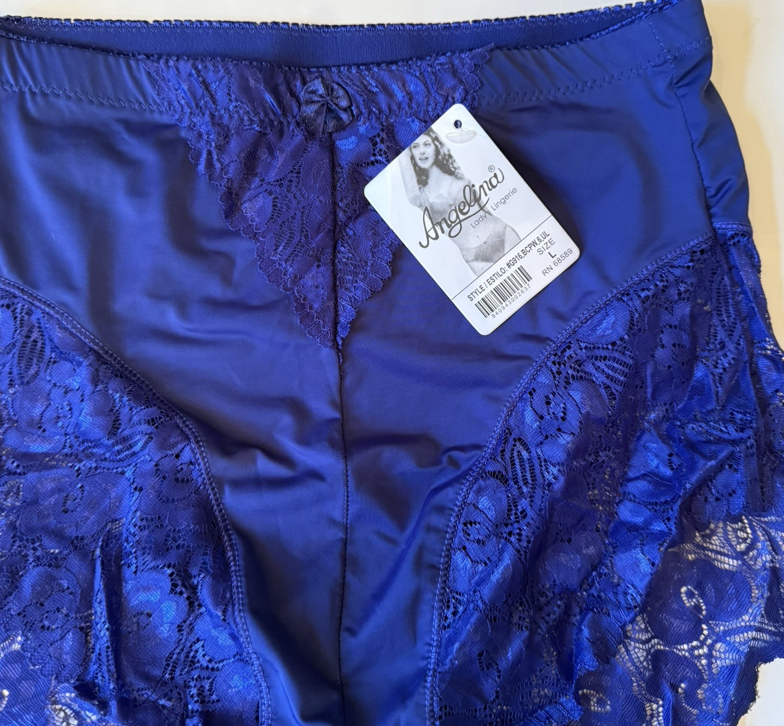 Panty Underwear Blue Angelina Brief with Lace Trim Size Large Panties