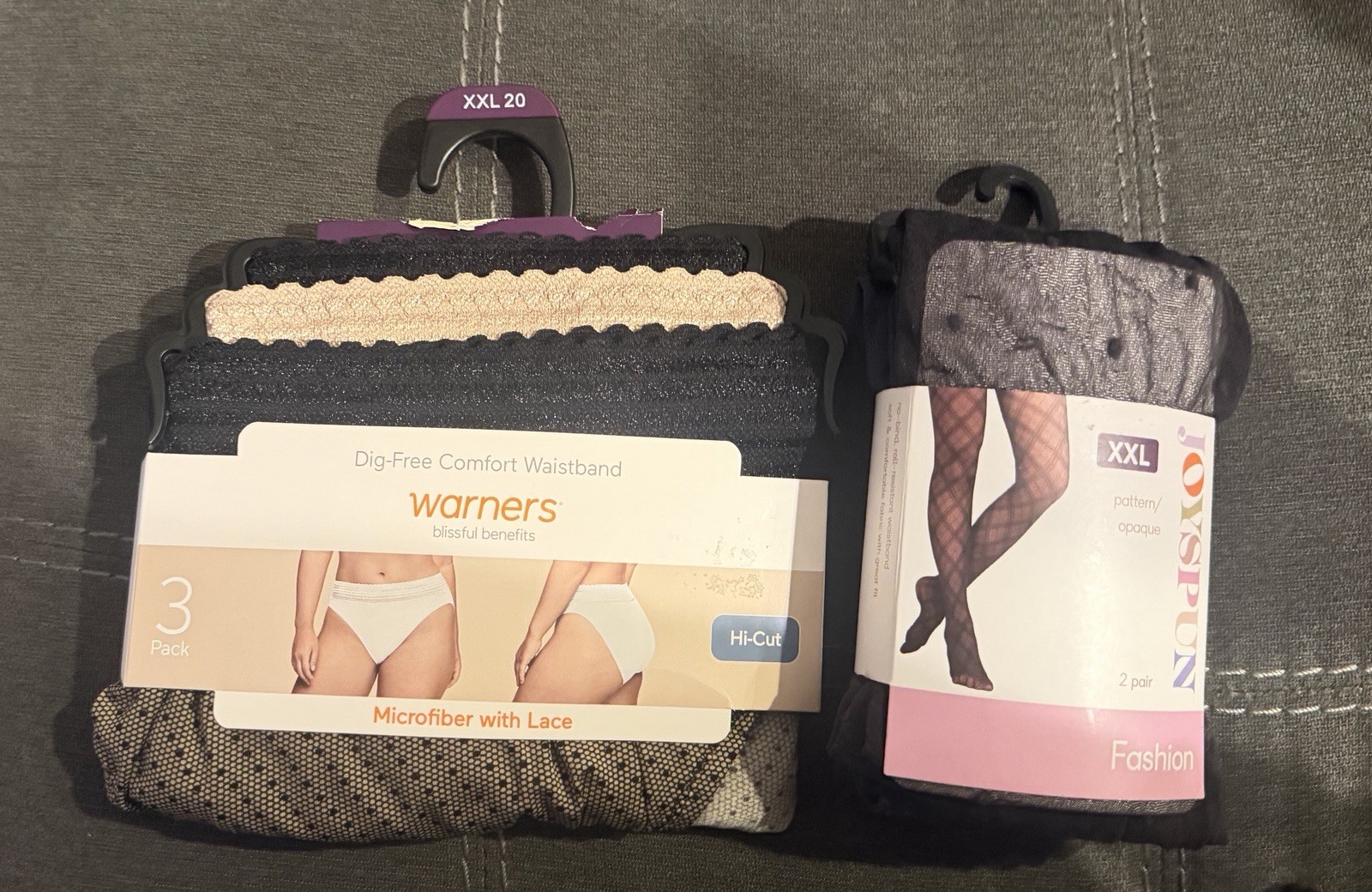 Warner’s Hi-Cut Microfiber Lace Panties & Joyspun 2 Pair Tights Size 2XL