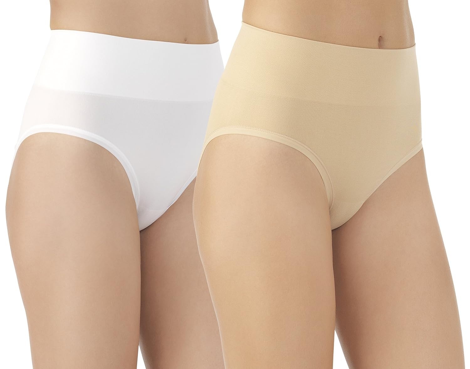 2 Pack Vassarette 14274 Comfortably Smooth Hi-Cut Panties White Latte Sz S/5 NWT