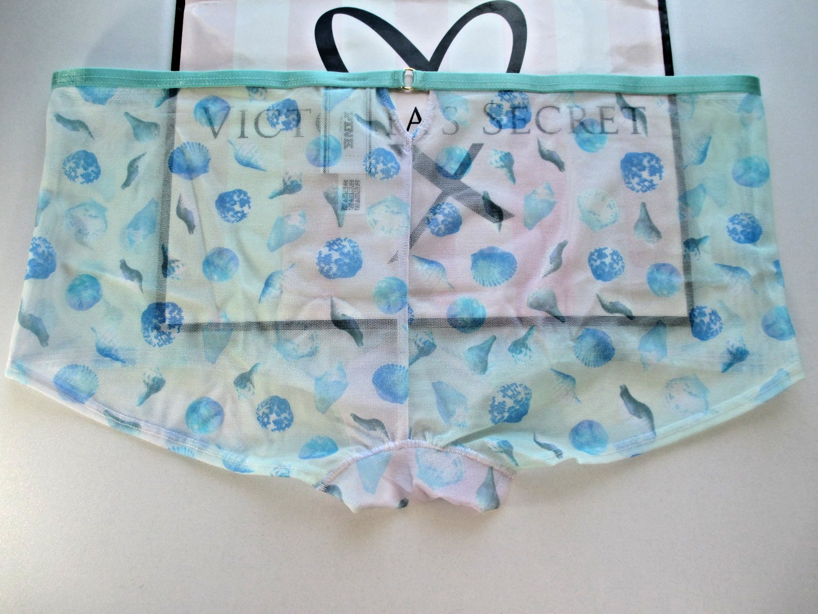 VICTORIA’S SECRET PINK Boyshort Panty S M L XL Blue Green NWT Seashells VS Mesh