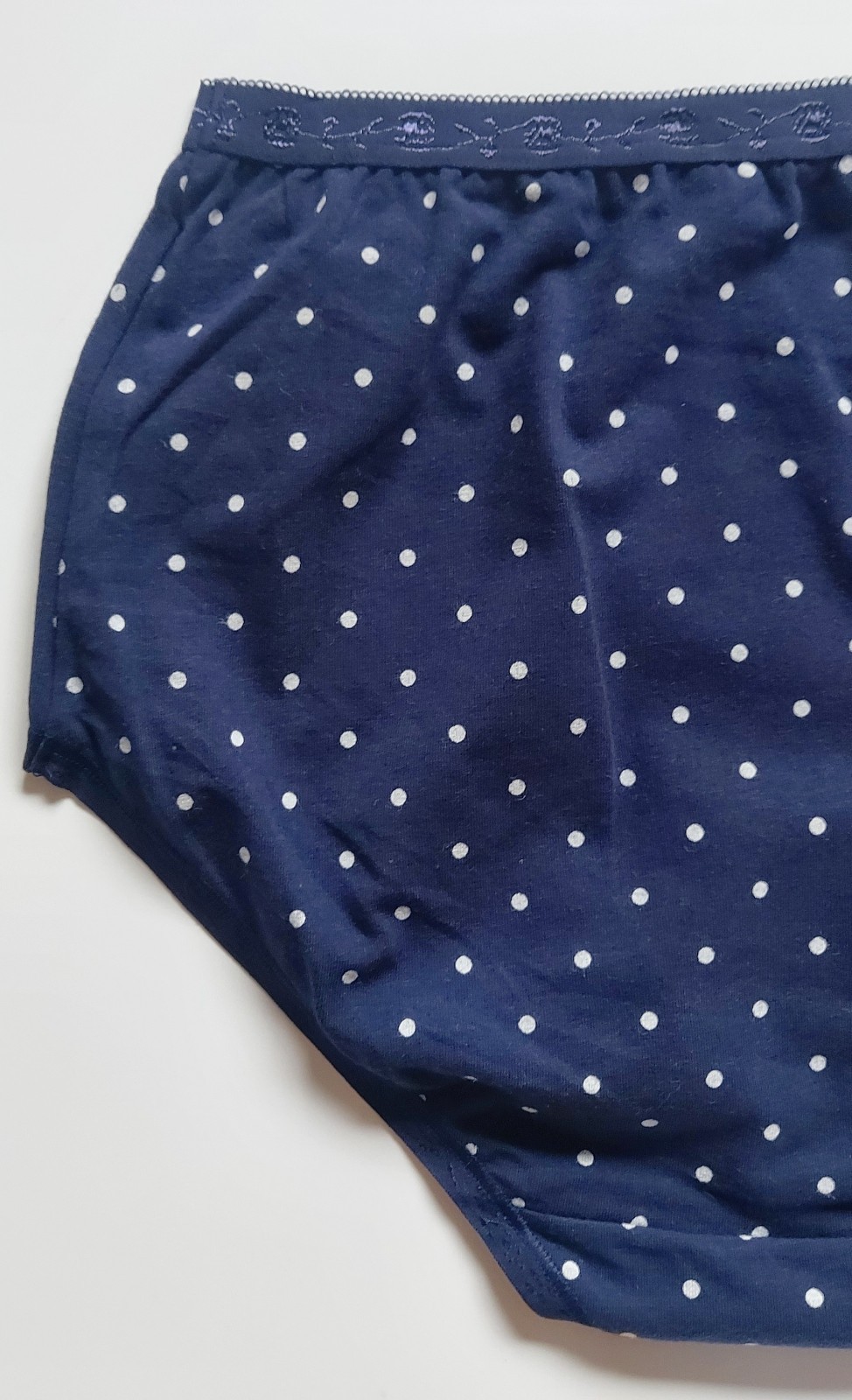 Authentic M & S BLUE Cotton Rich Jacquard Waist Spotted Full Briefs. Size 8 only