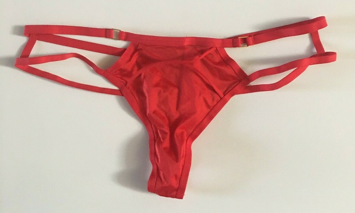 Victorias Secret Red Silky Solid Strappy Thong Panties XS-M-L Square Accents NWT