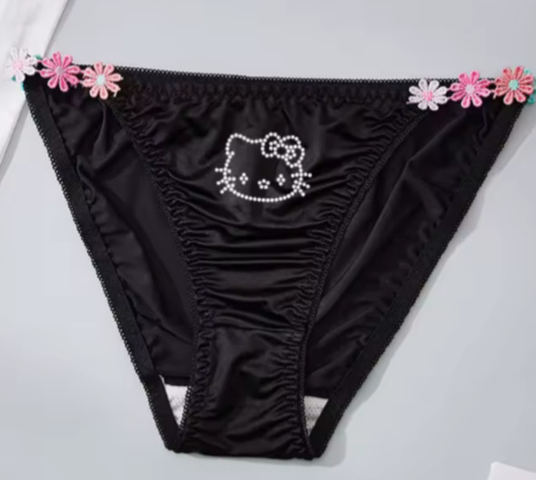 Women’s Sanrio Anime Hello Kitty Y2K Silky Satin Rhinestone Bikini Brief Medium