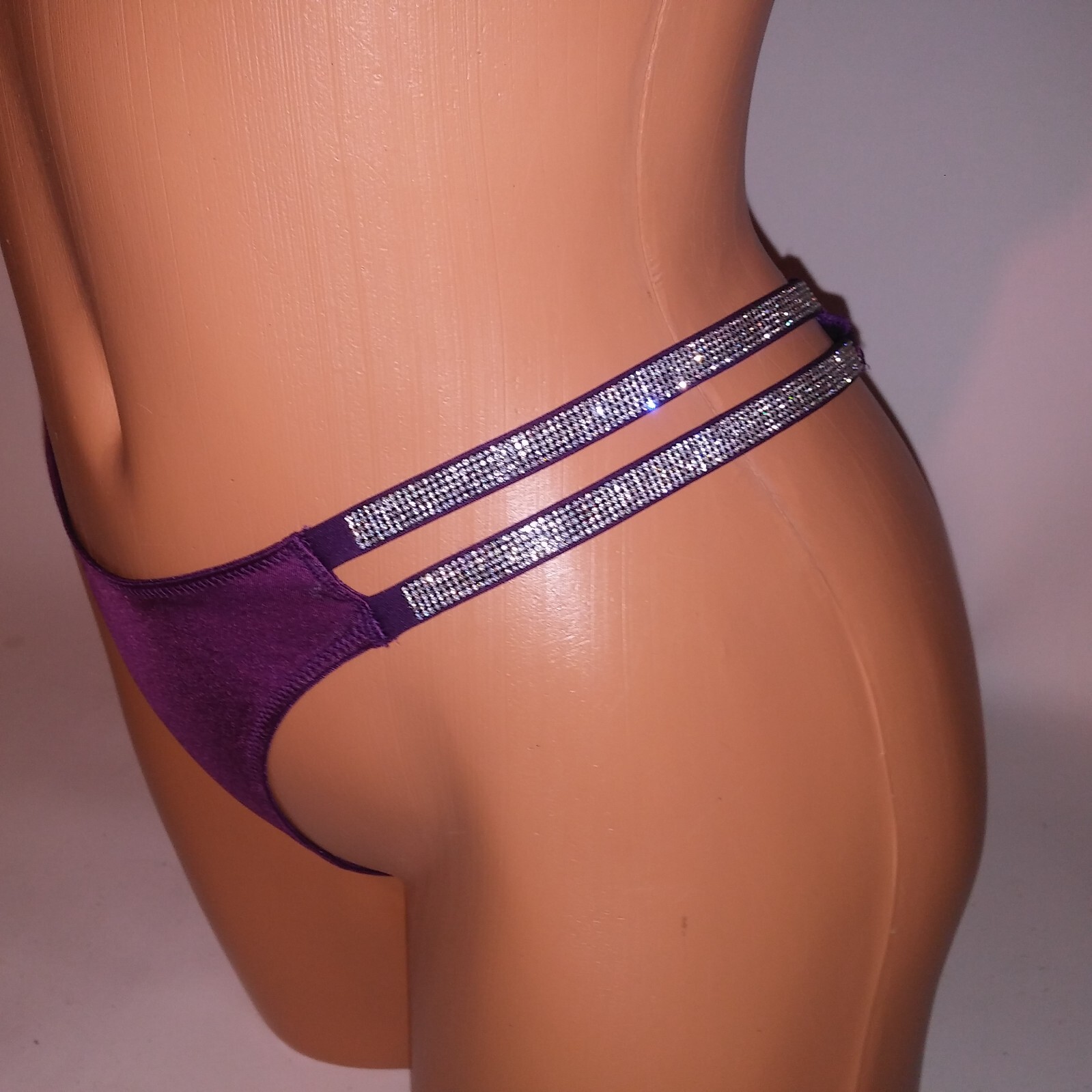 Victoria Secret Panty Thong Purple Silver Double Shine Strap Very Sexy Solid New