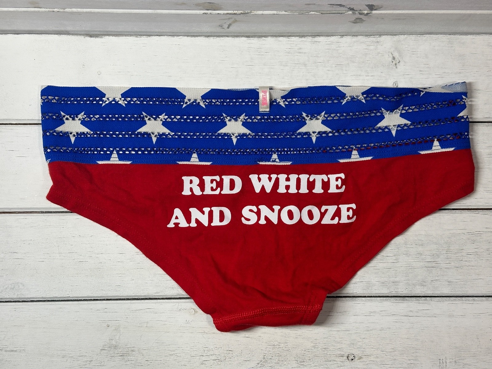 Pink by Victoria’s Secret Low Rise HIPSTER Panties “RED WHITE & SNOOZE” • SMALL