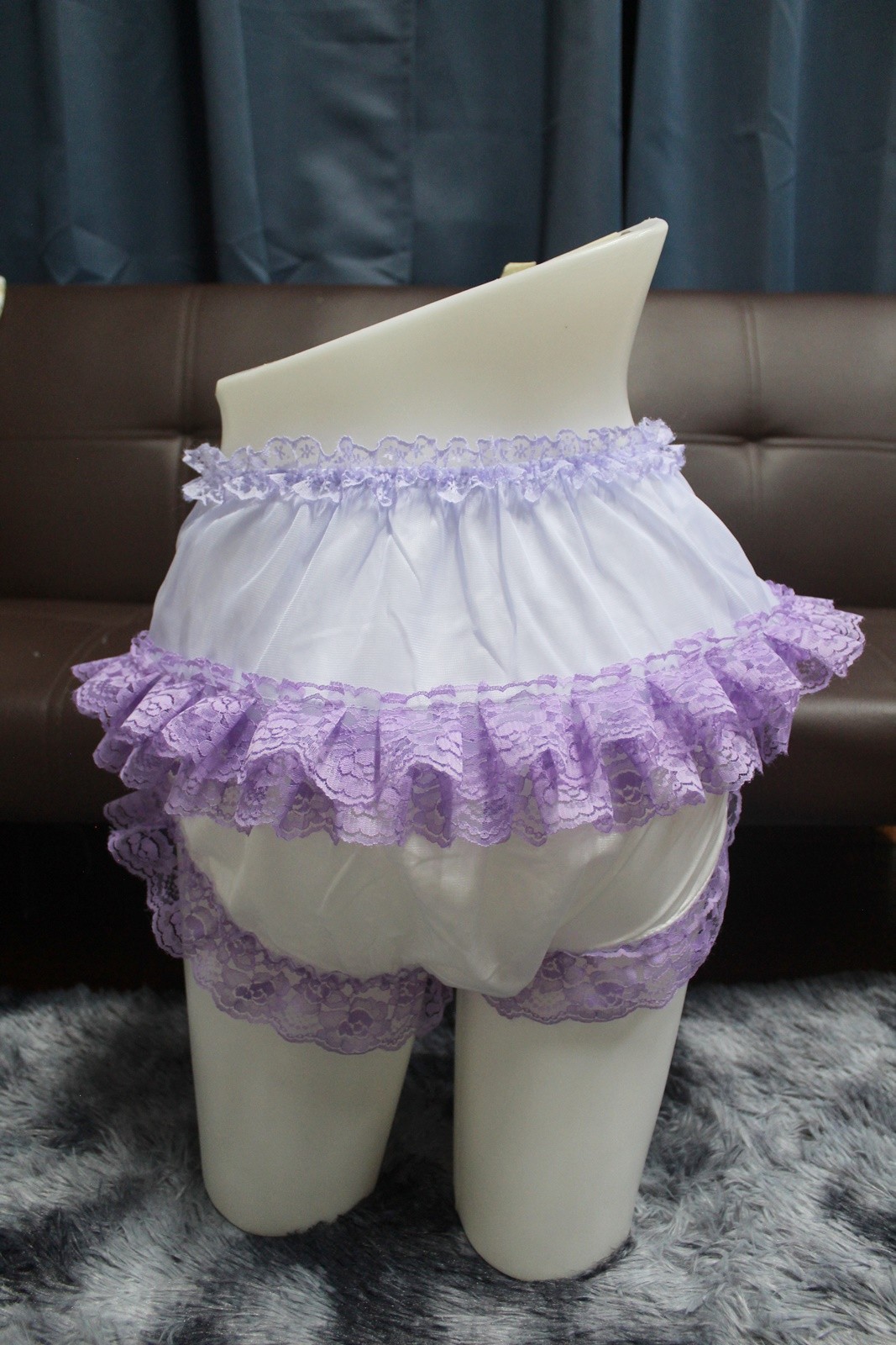 #A328 2XL/ElasticW.24-42″ VintageStyle 2PCS Purple Nylon Half Slip + White Brief