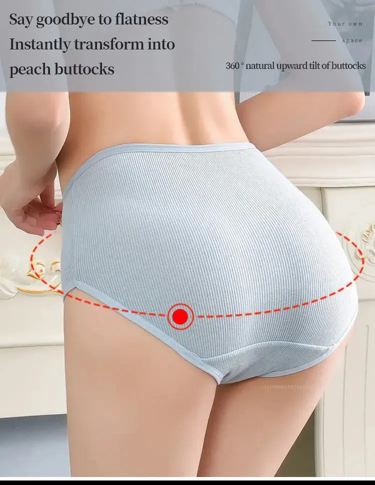 High Waist Cotton Panties Briefs Solid Breathable Soft Comfort Women Wear