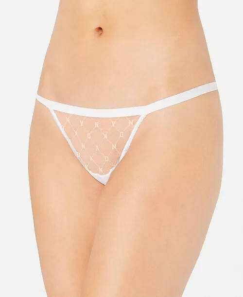 NWOT DKNY Women’s M Monogram Mesh Thong Underwear DK5029 White