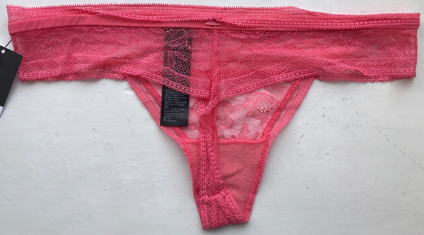 Calvin Klein Black Women’s Obsess Lace Thong – Pink – Large – QF1945E-AFU