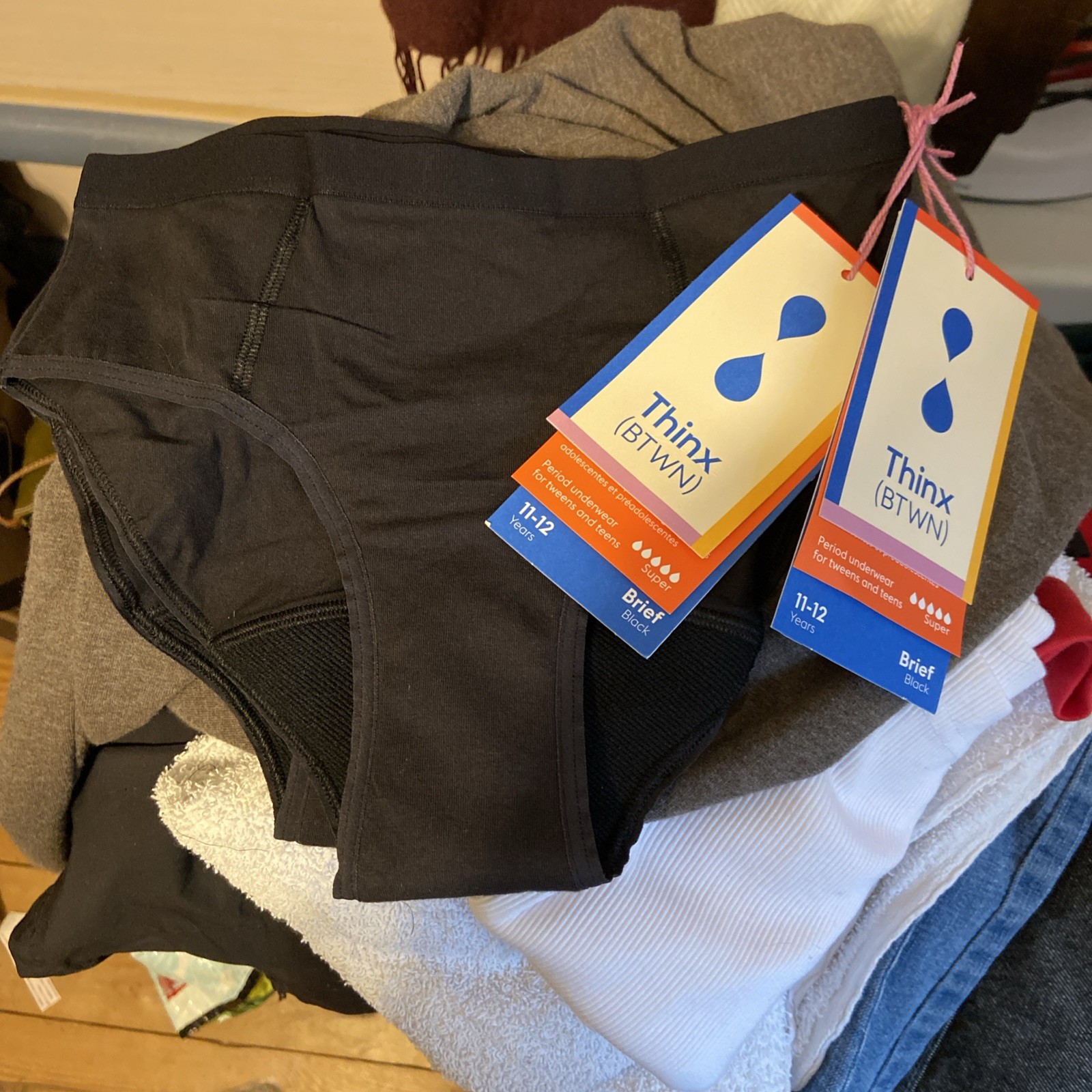 *2 PACK* Thinx BTWN Teens Tweens Briefs Super Period Underwear, Size 11-12
