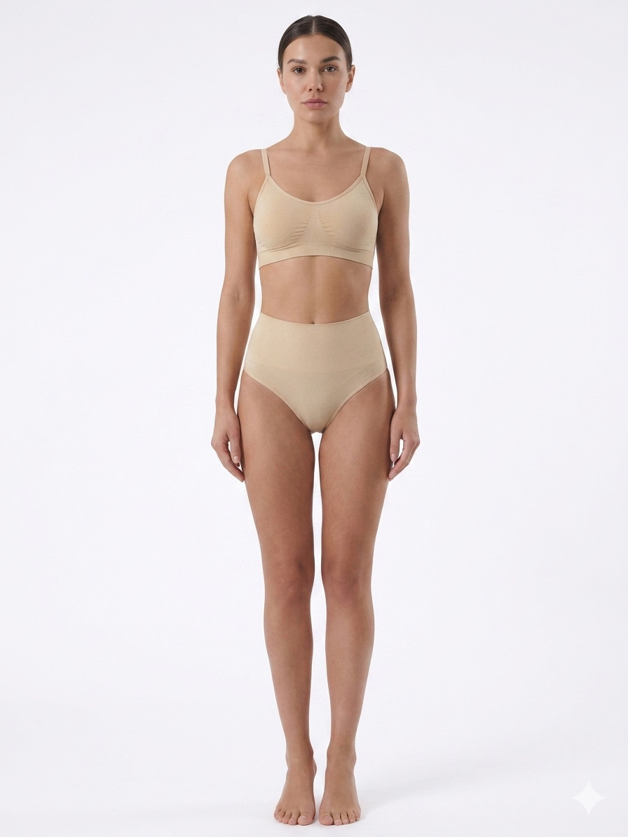 Women’s High Waist Seamless Control Panties – Nude Beige Body Shaper Underwear
