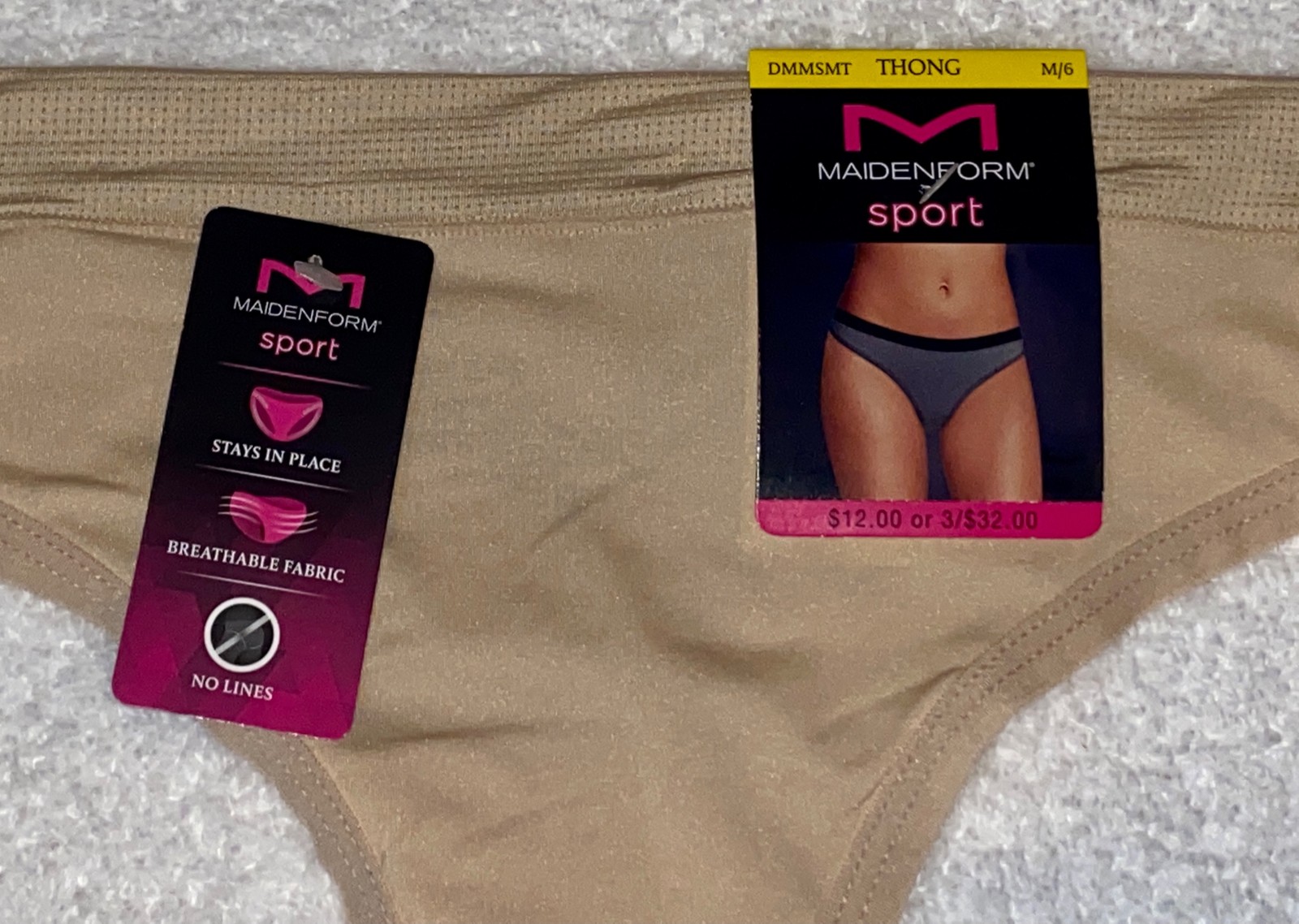 MAIDENFORM Sport Nude Breathable Thong Panty NEW Womens Sz S 5 XL 8 2XL 9