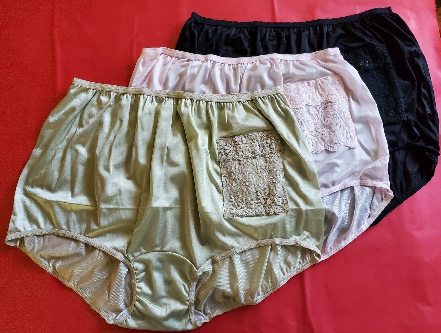3 Size 7 Nylon Assorted Panties Secrete Lace Pocket for Cash, Card, Condoms etc