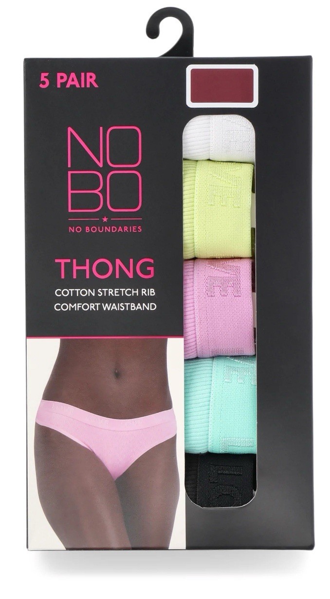 NoBo Cotton Stretch Ribbed Thongs, Size XXL (19) 5 pack