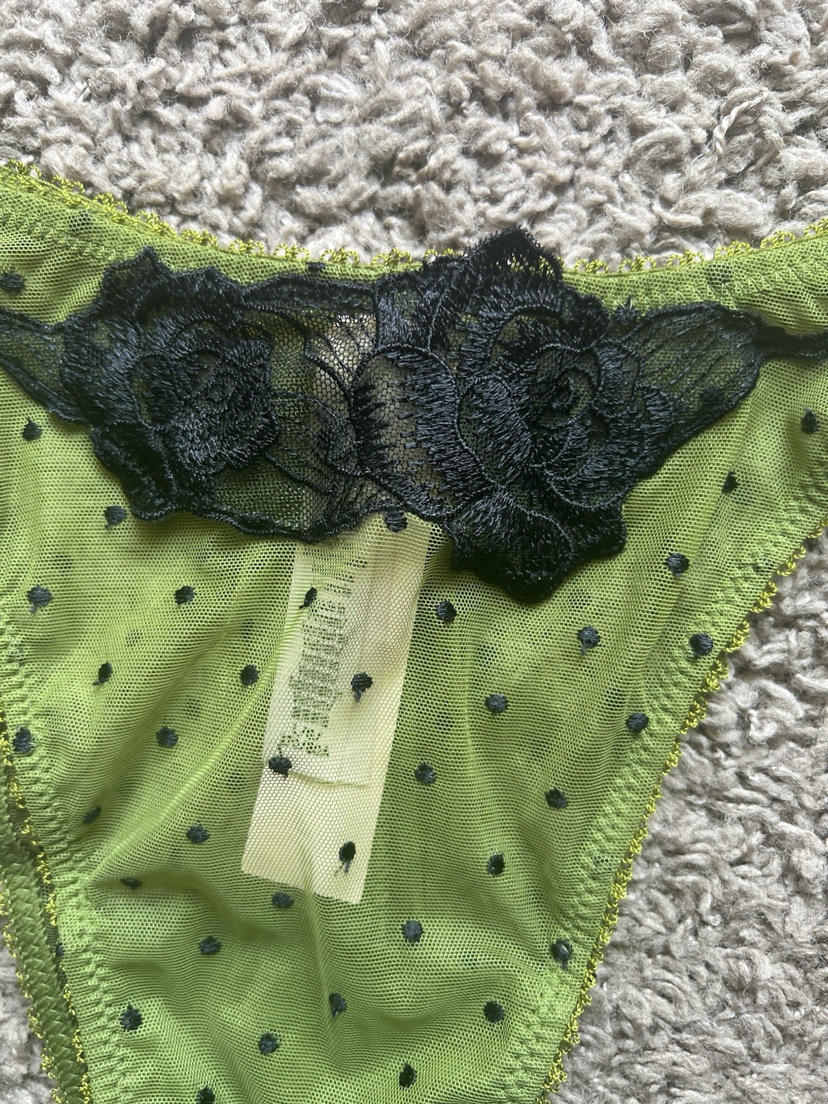NWT VICTORIA’S SECRET GREEN BLACK POLKA DOT HIGH LEG BRAZILIAN CHEEKY PANTY L