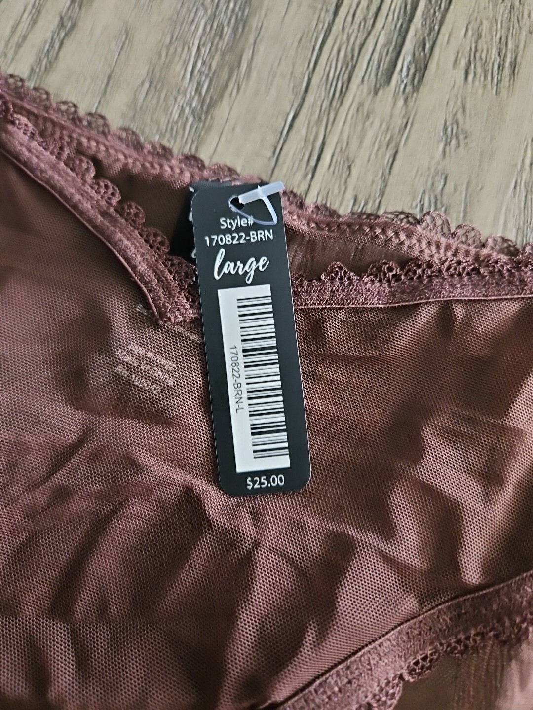 NWT BootayBag Sheer Mesh Brown Cheeky Panties Size Large
