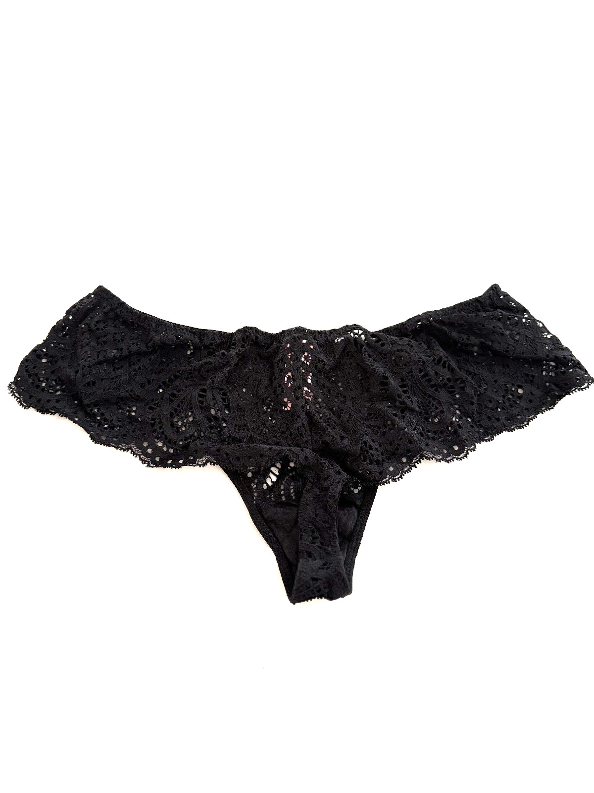 Victoria’s Secret Dream Angels Wide Side Crochet Lace Thong Panty Black