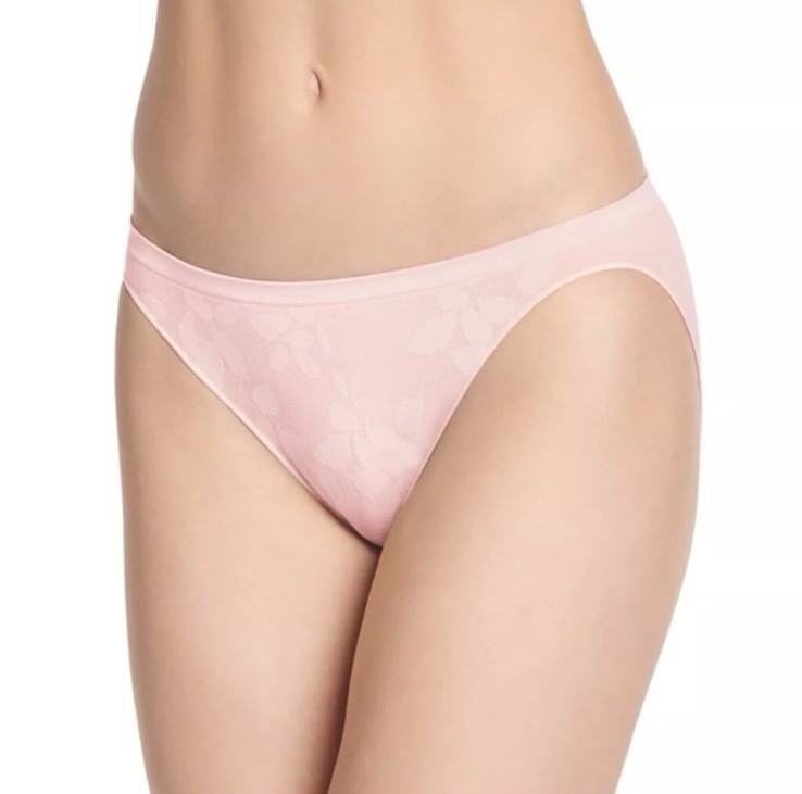 JOCKEY Eco-Comfort Floral Leaf Seamfree Stretch PINK Bikini Panty Size 9, 10 NWT