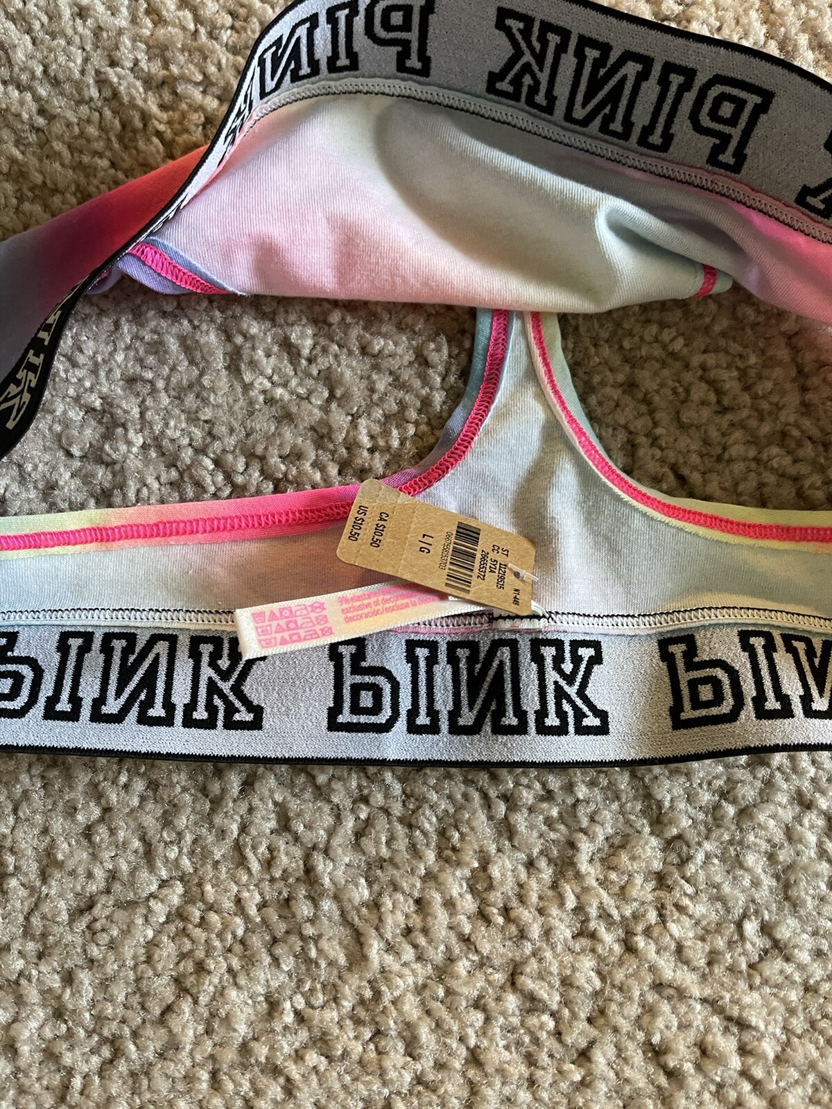 Victoria’s Secret PINK Block Elastic Logo Thong Panty Rainbow Gradient LARG-NWT