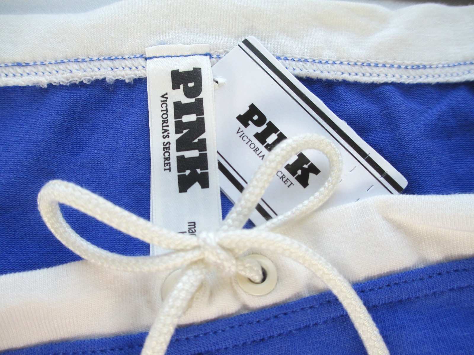VICTORIA’S SECRET PINK Cotton Boyshort Panty XL Blue NWT White Trim VS Logo Back