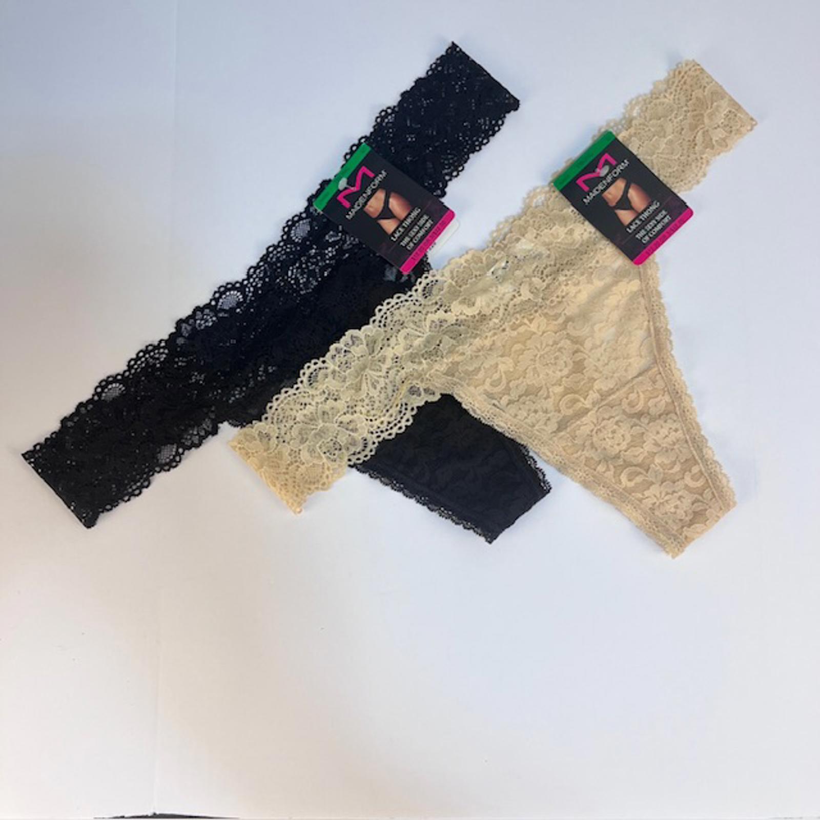 Maidenform Lace Thong Panties Set – Black & Beige L / 7
