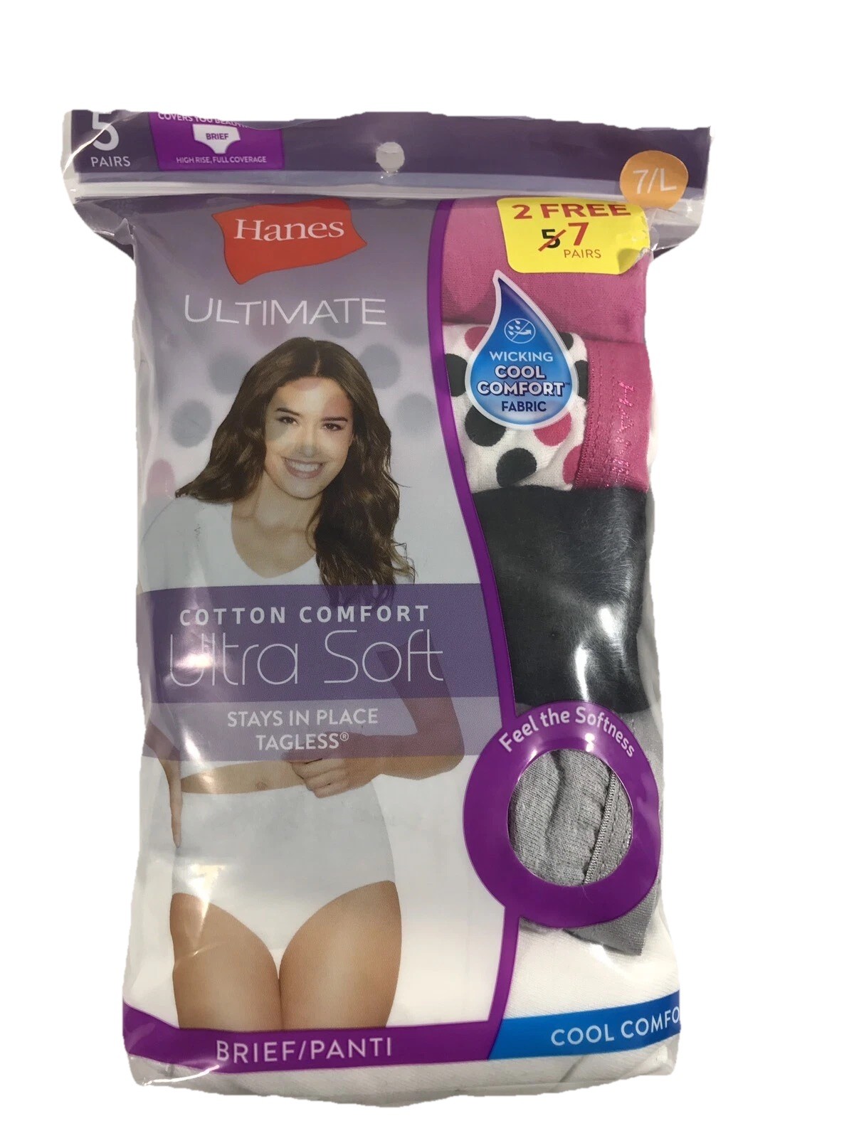 Hanes Ultimate 5-pk.+2 Bonus Comfort Ultra Brief Panties 40HUC7 Sz.9/2XL #103