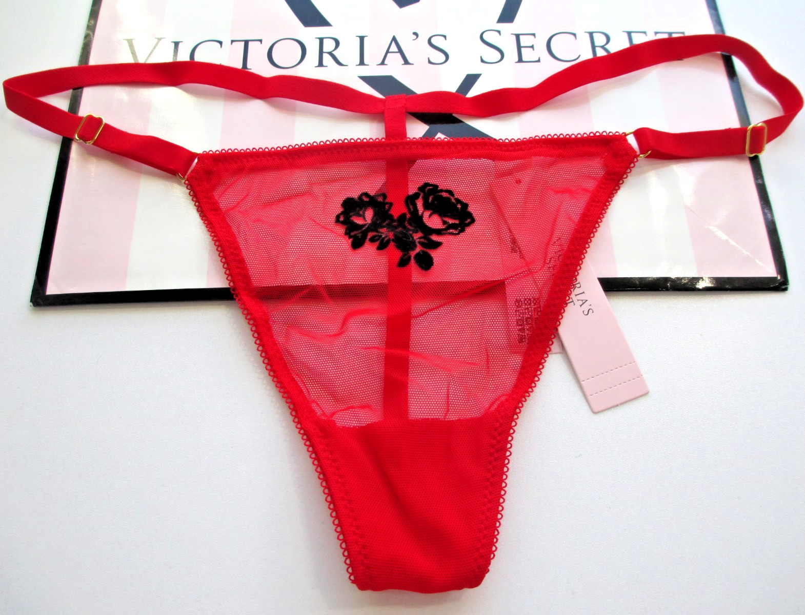 VICTORIA’S SECRET VERY SEXY V-String Thong Panty S M L XL Red Black Velvet Rose