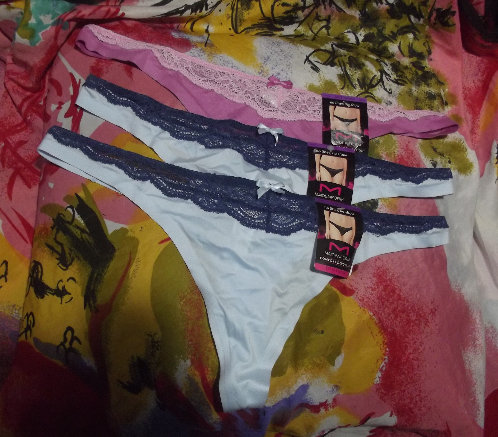 3 NEW MAIDENFORM COMFORT DEVOTION 40149 5HV NO VPL MF W/LACE THONG PANTIES 2XL/9