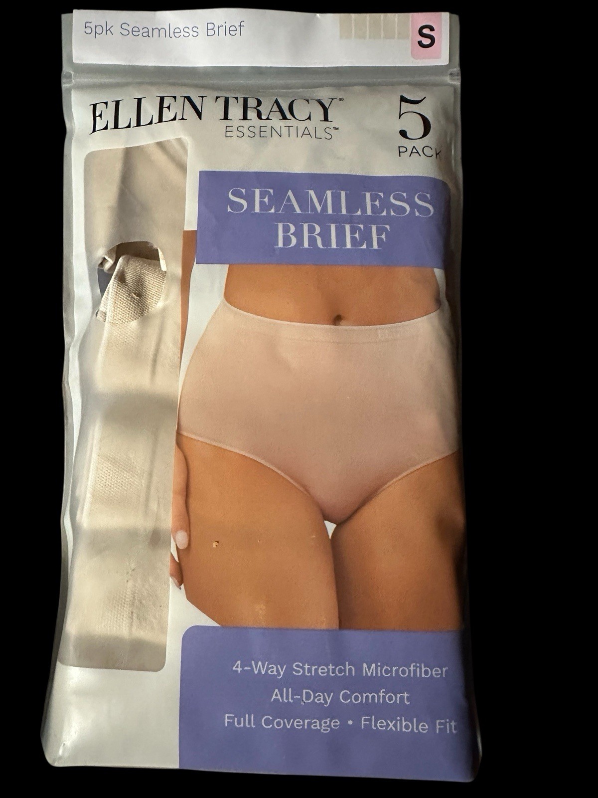 ELLEN TRACY ESSENTIALS Size Small/5 Pack Seamless Brief- Sun Beige NWT!