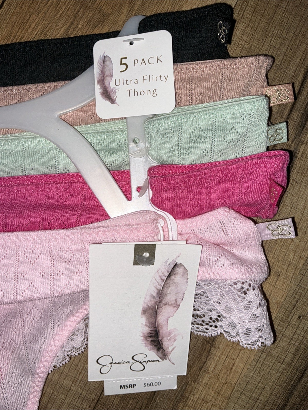 JESSICA SIMPSON JS12090 ULTRA FLIRTY SOFT THONG PANTIES SMALL 5pk NWT $60 Logo