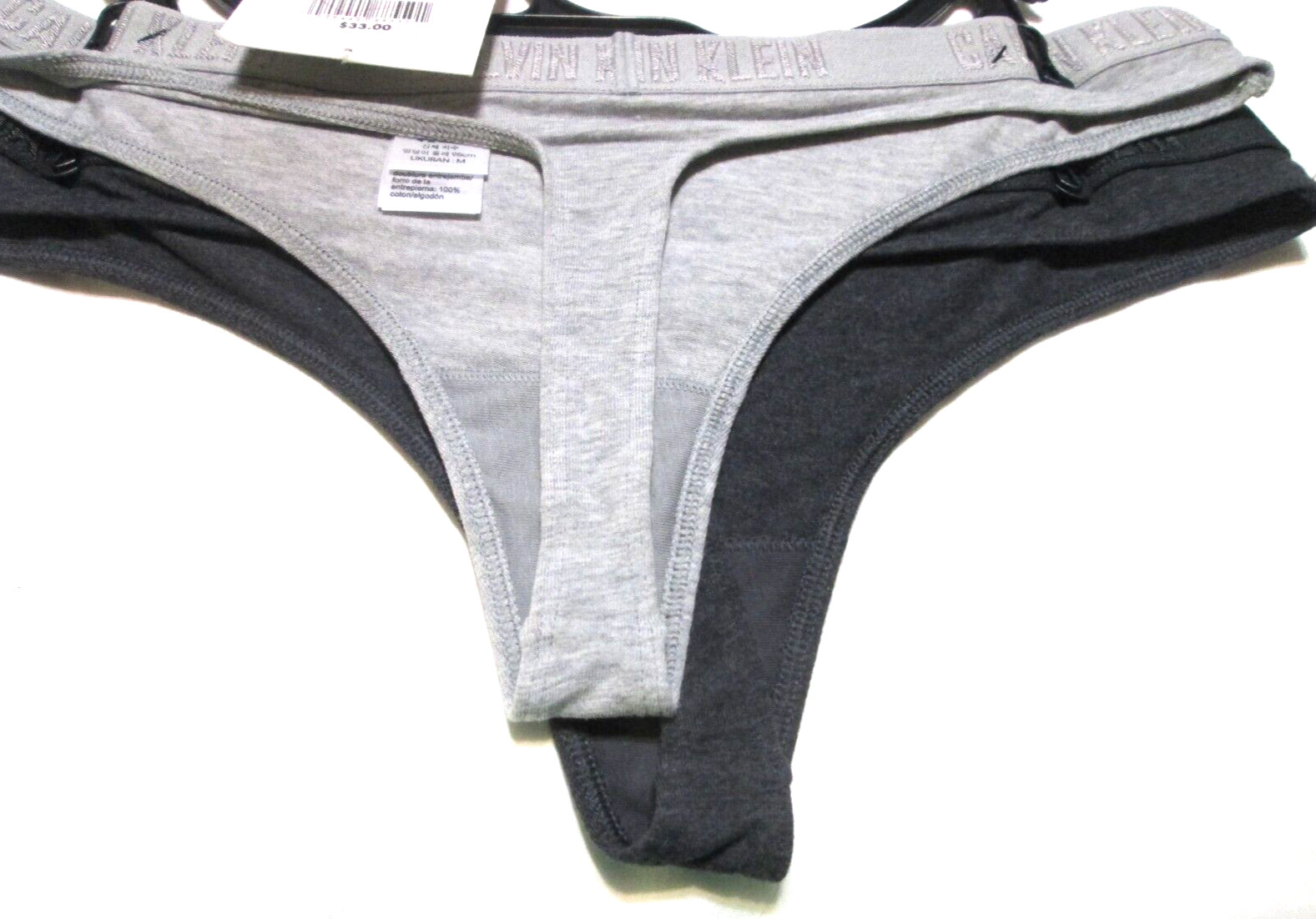 (2) Calvin Klein Ladies’ cotton thong panties-sz M-2 PR-NWT-solids w/ logo waist