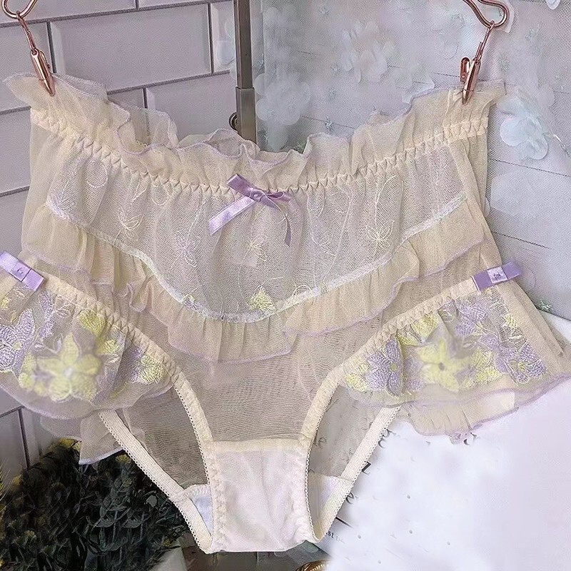 Princess Lady Girls Embroidery Panties Briefs Mesh Ruffle Underwear Lolita Cute