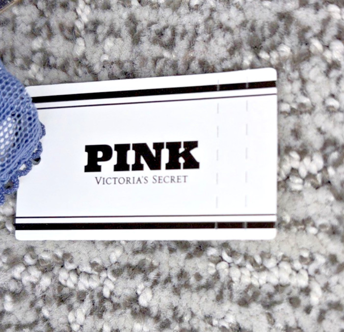 Victoria’s Secret PINK NWT Large Blue Sequin Strappy Lace Thong Panty Sexy Wink