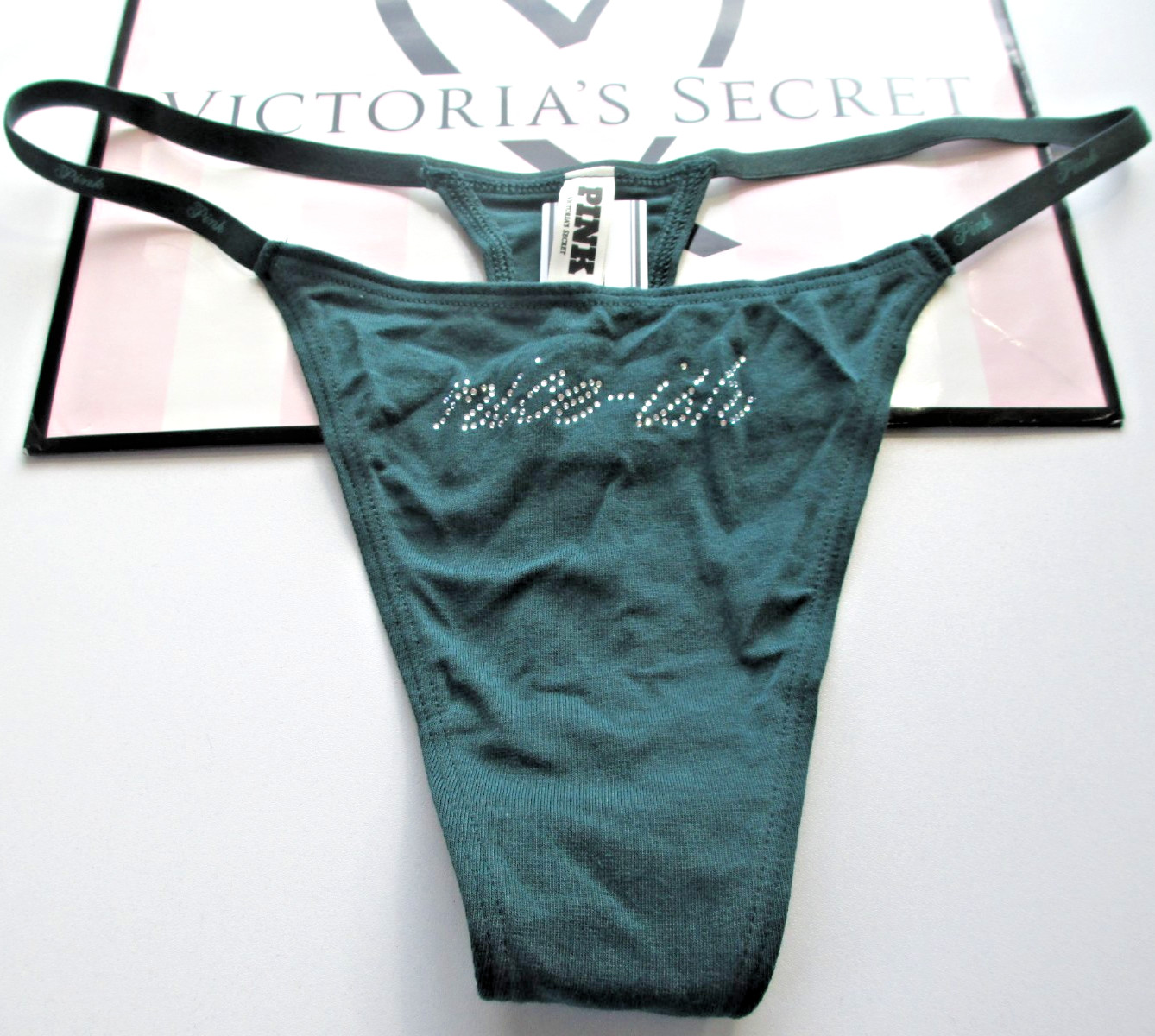 VICTORIA’S SECRET PINK Cotton High Leg Thong Panty NWT Dark Green S M L Nice-ish