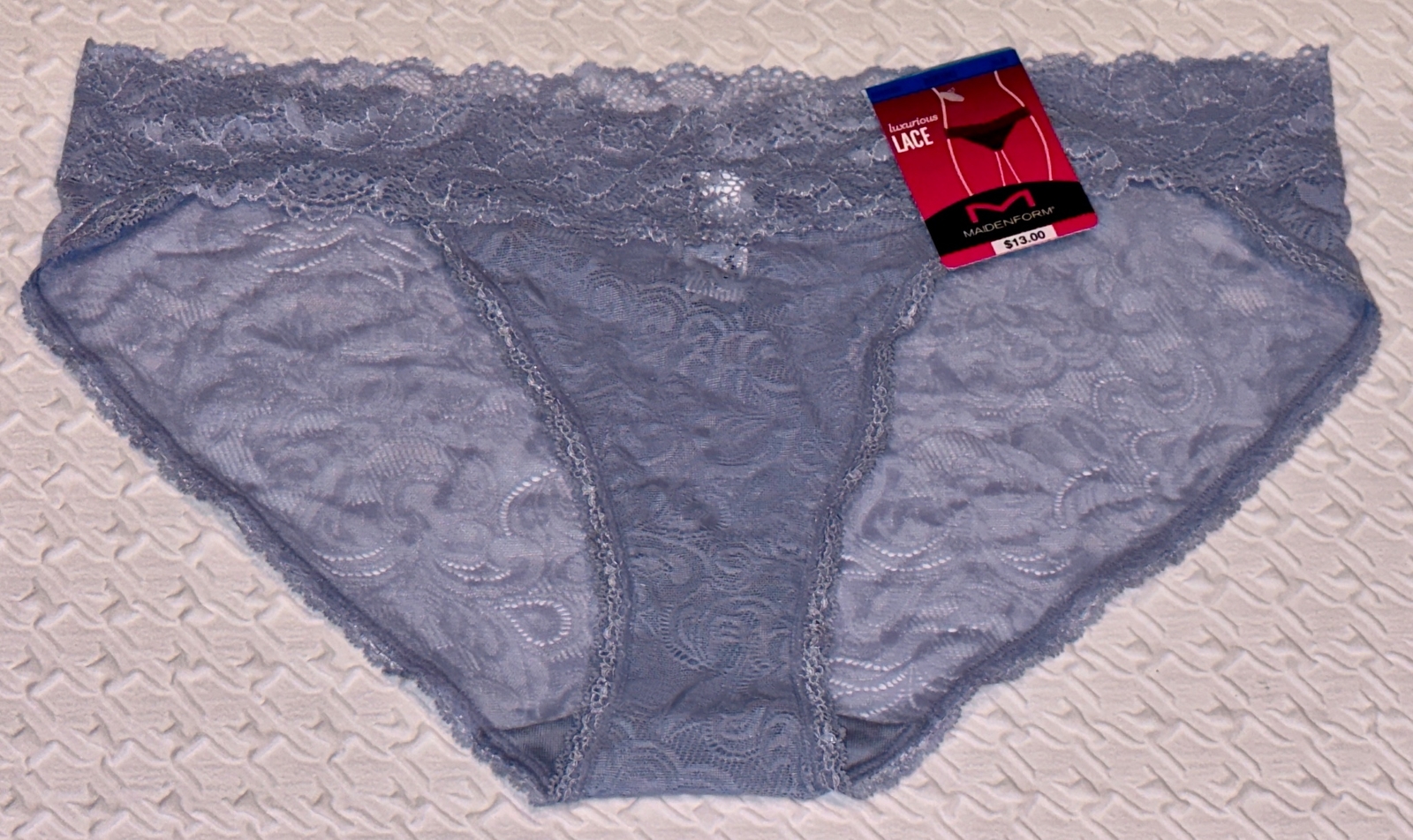 MAIDENFORM Luxurious Stretch Lace Silver Blue V Waist Bikini Panty Womens S XL