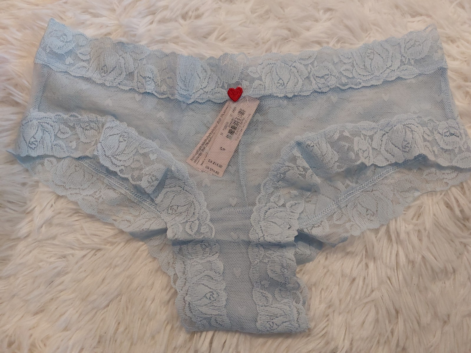NWT Victoria Secret The Lacie Light Blue Heart Cheeky Panty Size Small (302)