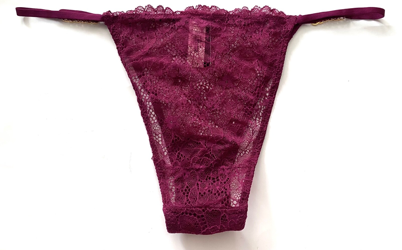 Victoria’s Secret Panty Very Sexy Brazilian Lace Gold Ring Chain String L XL