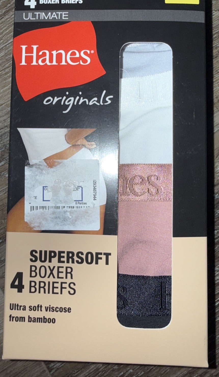 Hanes Originals ~ 4-Pair Womens Boxer Brief Underwear Panties Bamboo Viscose XL