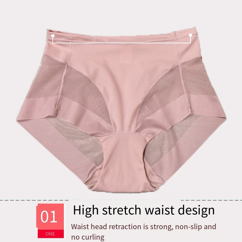 Fashionable Mid Waist Women’s Briefs in Soft Ice Silk with Unique Mesh Design