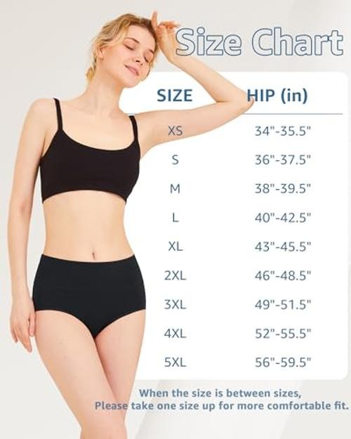 Womens Plus Size Underwear Cotton Briefs High Waisted Full 4X-Large 4 Black