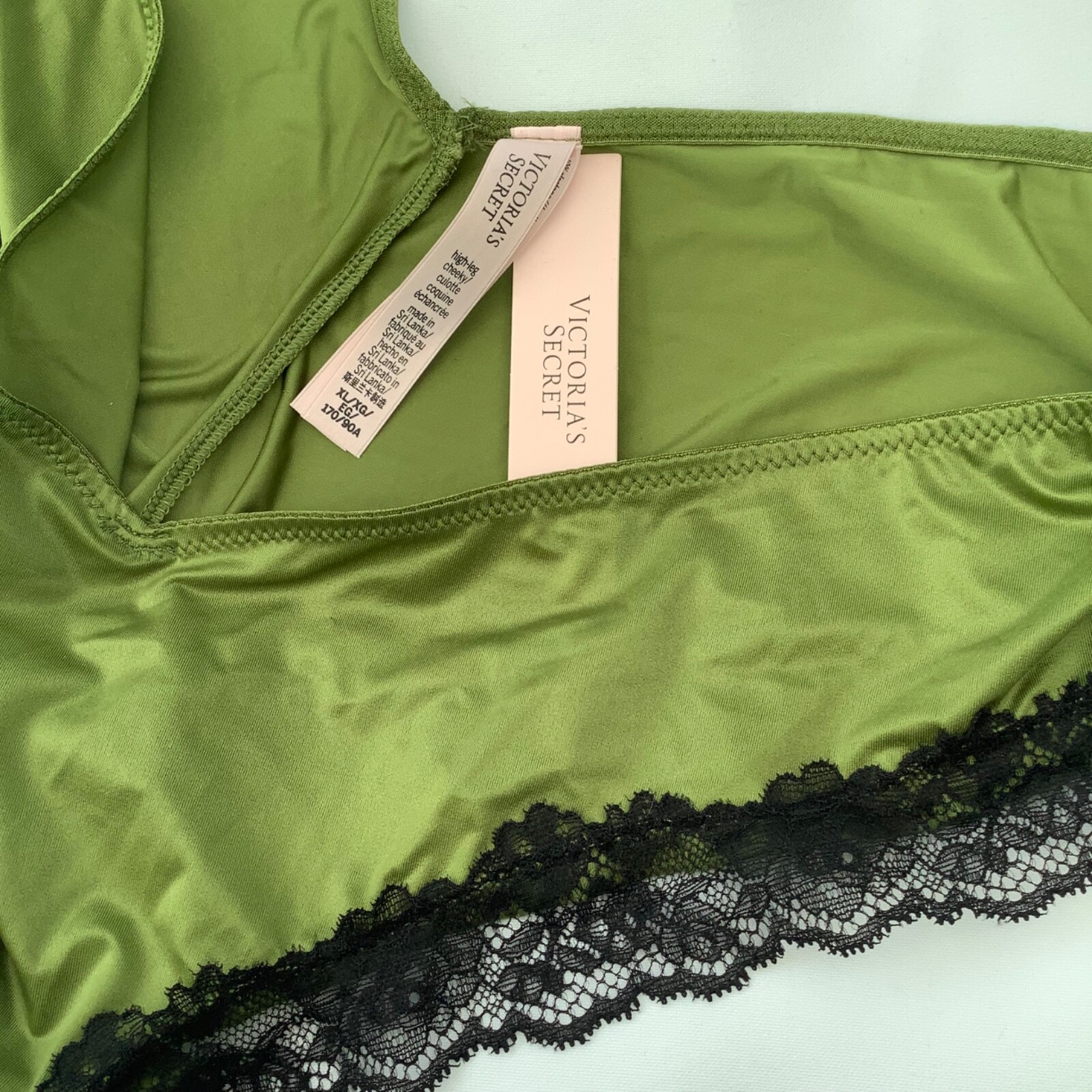 Victoria’s Secret Khaki Green Lace Trim High Leg Cheeky Panties – Size XL BNWT