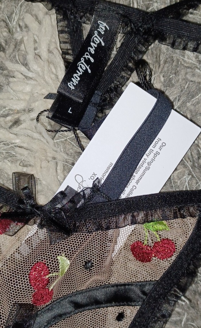 New VS/love for lemons embroidered strappy v string large glitter cherries