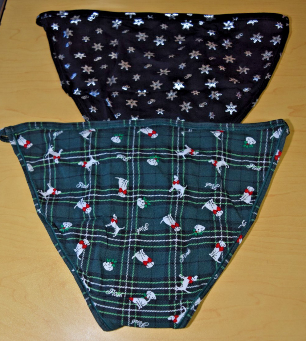 2 NWT Black Green Plaid String Bikini Victoria’s Secret Pink Panty Lot L Large