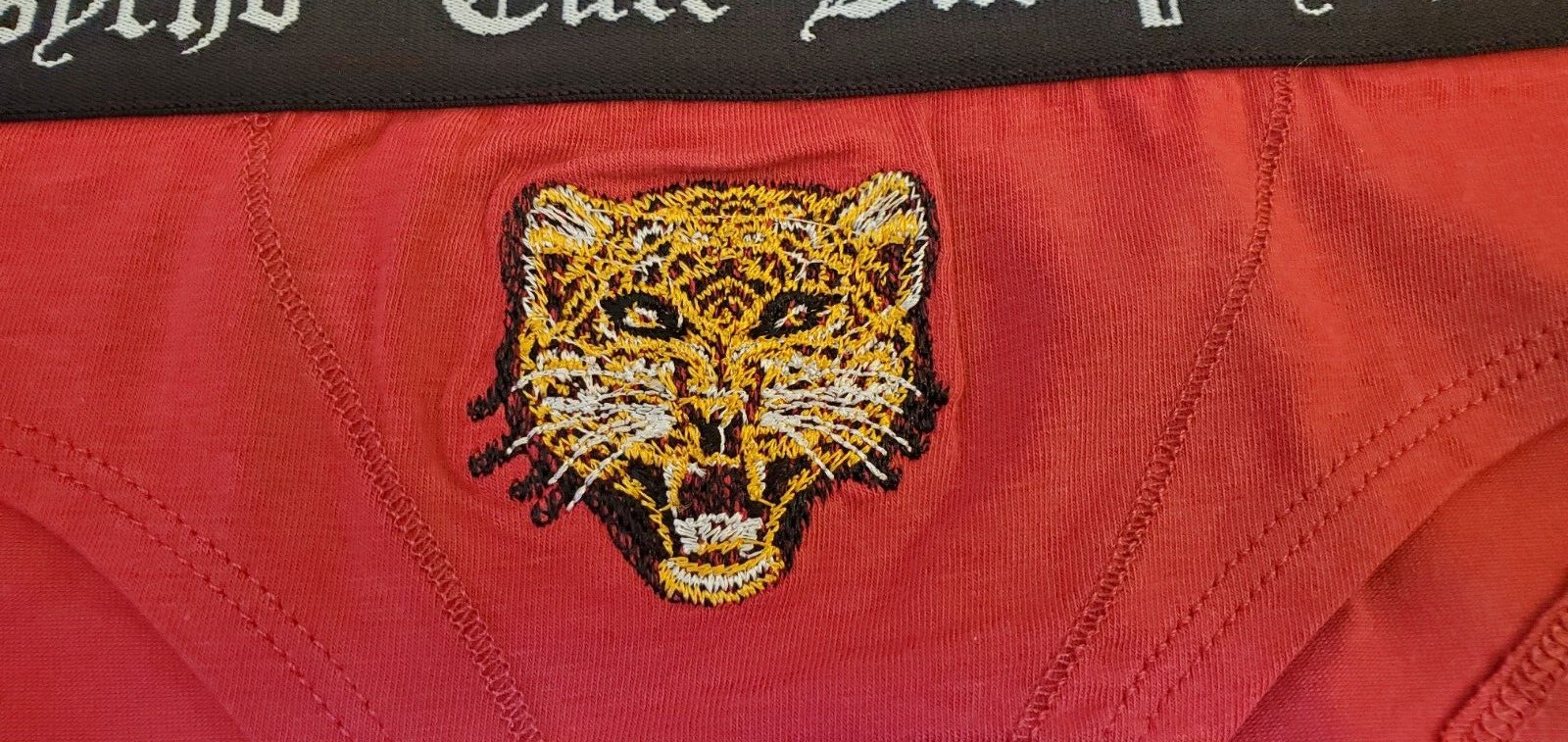 Rue 21 Women’s Bikini Panties X-LARGE Red Cute But Psycho Embroidered Tiger New