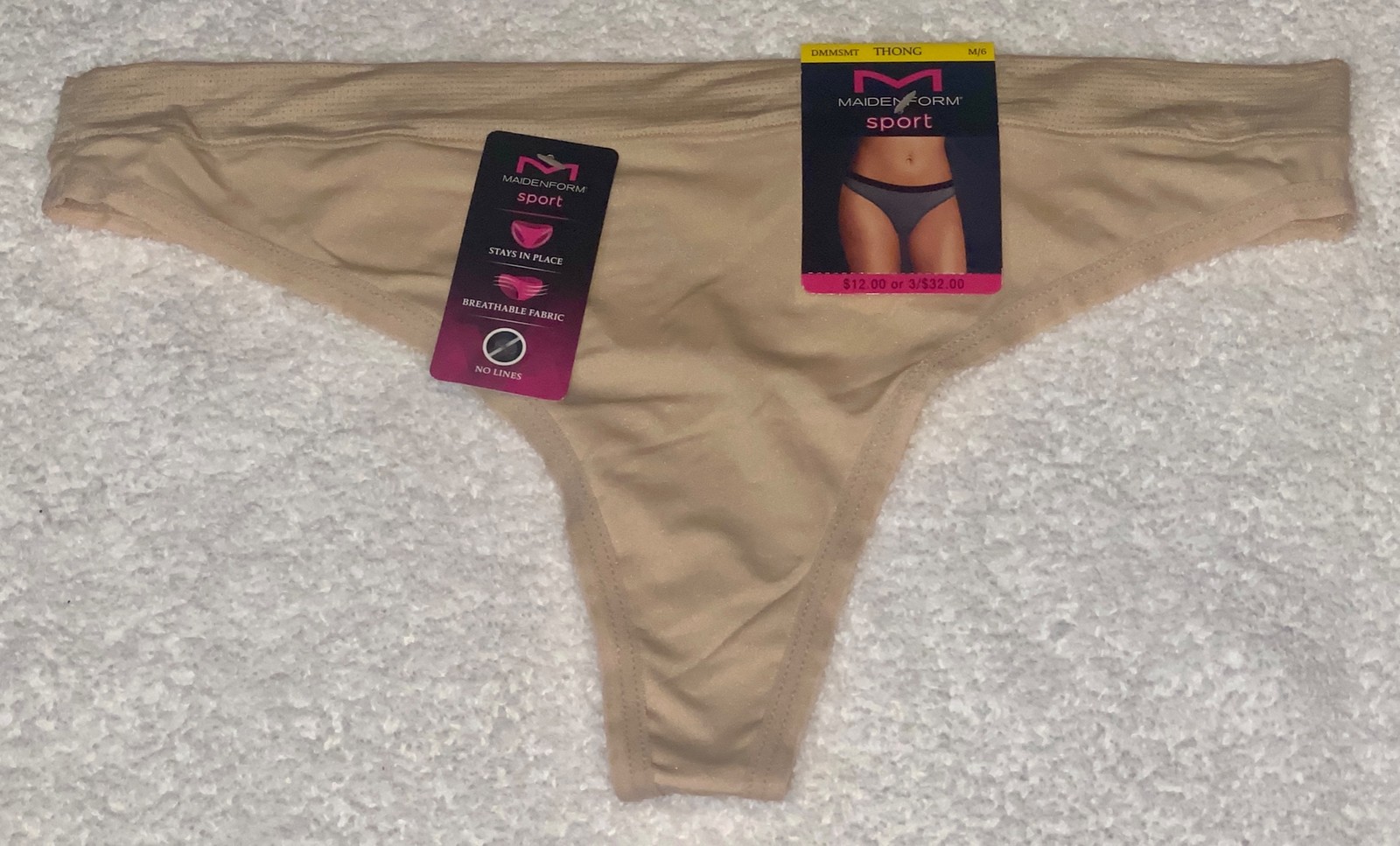 MAIDENFORM Sport Nude Breathable Thong Panty NEW Womens Sz S 5 XL 8 2XL 9